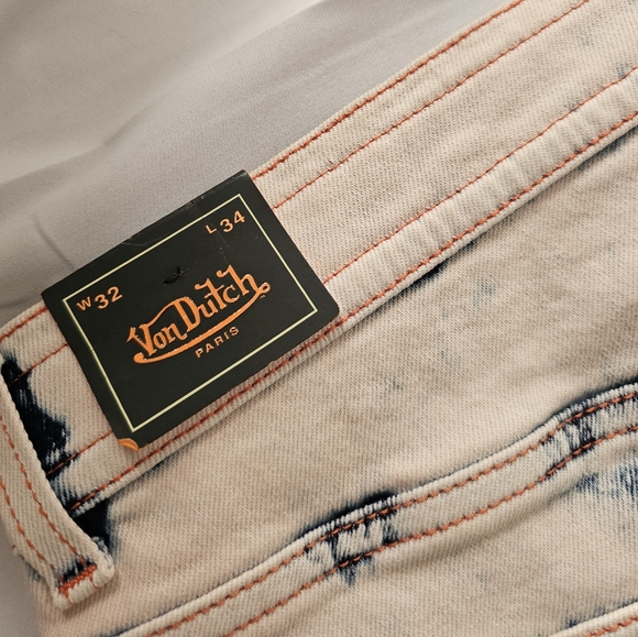 VON DUTCH PARIS Luke Denim Pants Men Pink Wash Distressed Streetwear Jeans Acid - Picture 8 of 9